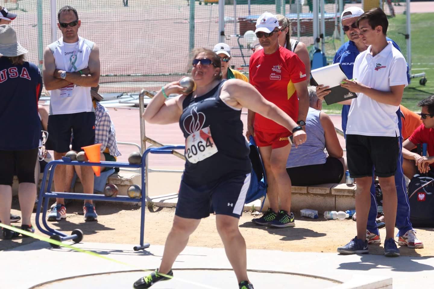Barb Sheble competing in shot put during Transplant Games