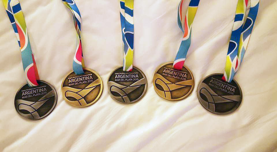 Barb Sheble's medals from competing in the Transplant games