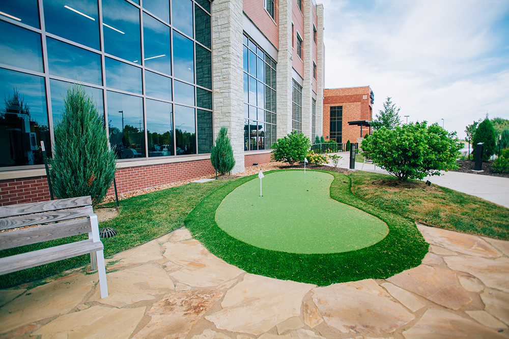 Recreational therapy: The therapy garden also features a putting green.