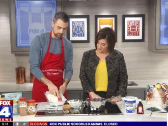 FOX 4 News. Lucas Schubert and Kim Byrnes making frozen yogurt breakfast bars on FOX4.