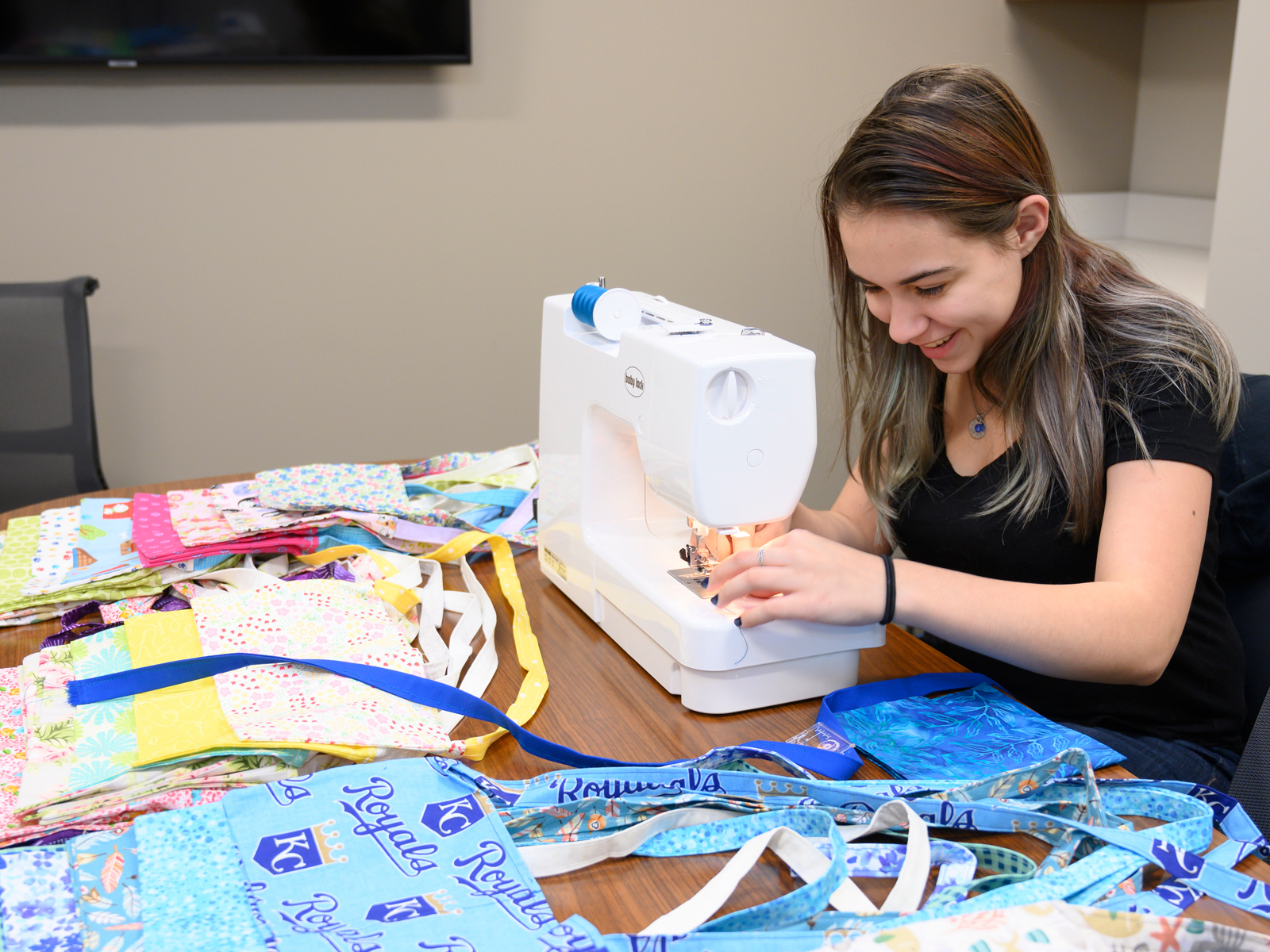 Cheri Rich sewing drain bags for mastectomy patients