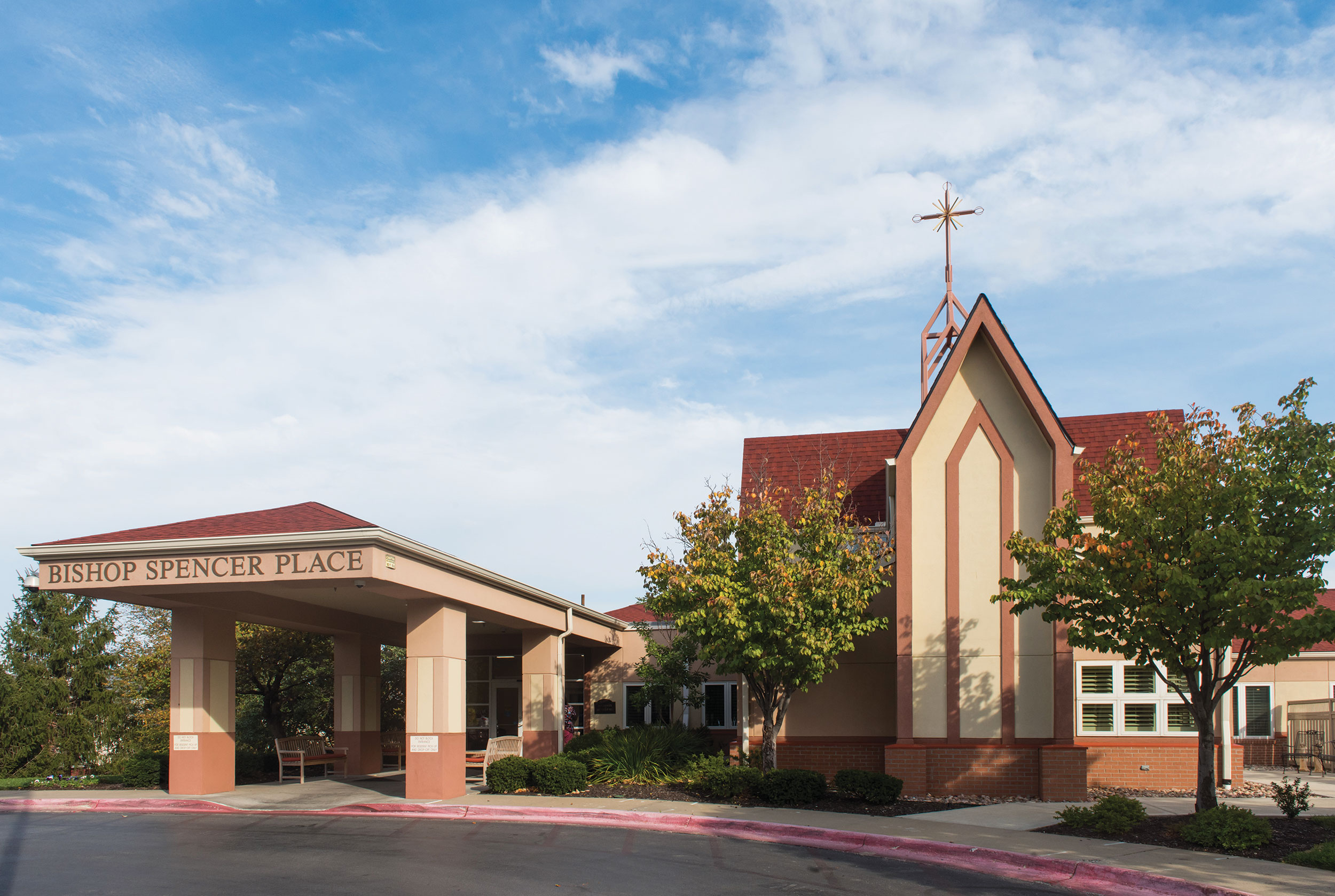 Exterior view of Bishop Spencer Place, a retirement community 