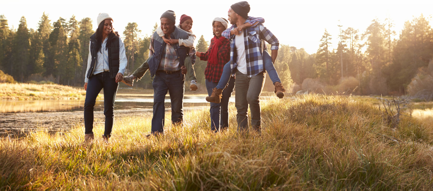 A family walks outdoors