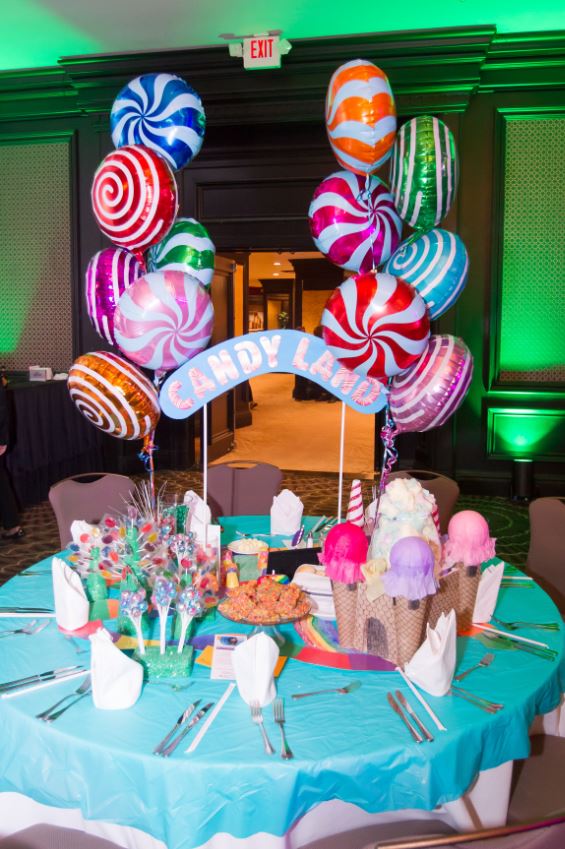 A table decorated like the Candy Land game at Once Upon a Time