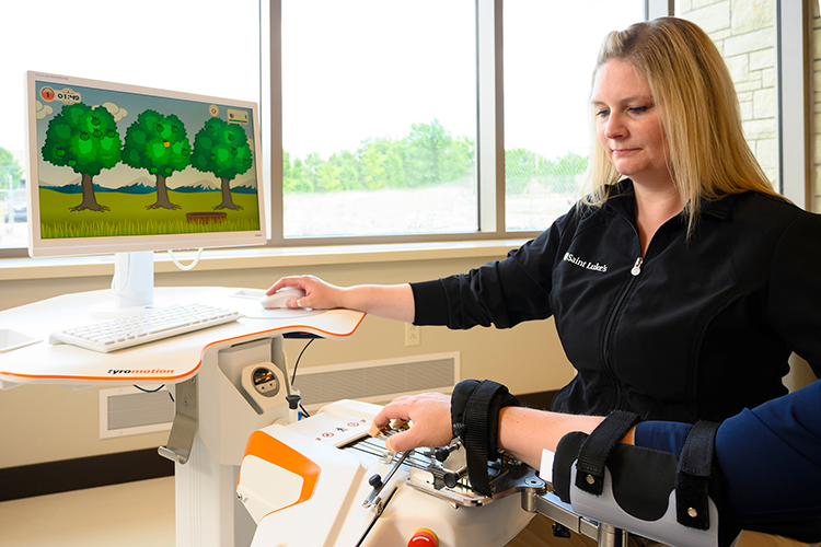 Tyromotion Amadeo®: Videogaming provides the mental stimulation needed to use this robotic hand/arm, which improves small-motor strength and skills.