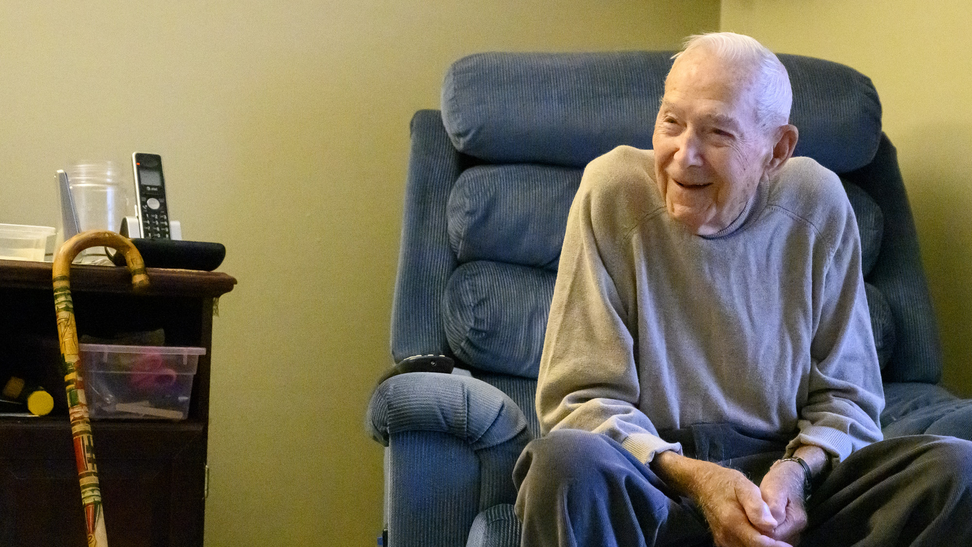 Dale Cooksey in his living room chair