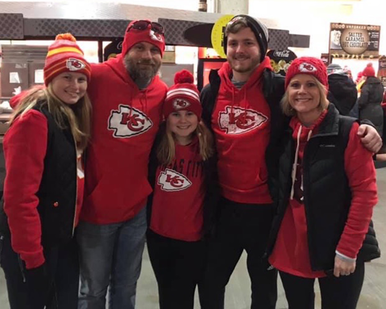 Dustin Cox with his family at a Chiefs game