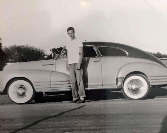 Jim's first car.  Blue and blue with lots of chrome.  Rosie said this is why she married Jim!