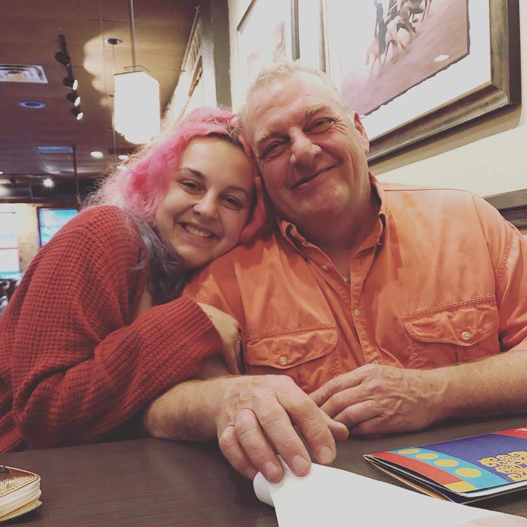 Birch and his daughter, Hannah, out eating before his stroke. 