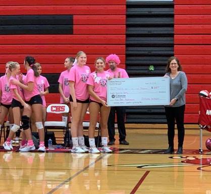 Thanks to the hard work of the CHS Lady Hornets Volleyball Team, their Pink Out fundraising raffle raised $825! 