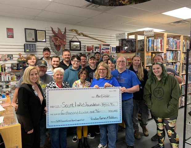 Peculiar Games and Hobbies hosts the Peculiar Gamers for a Cure event with game events, raffles, and a silent auction in October. Funds raised support patients receiving breast cancer treatment at Saint Luke’s East Hospital.
