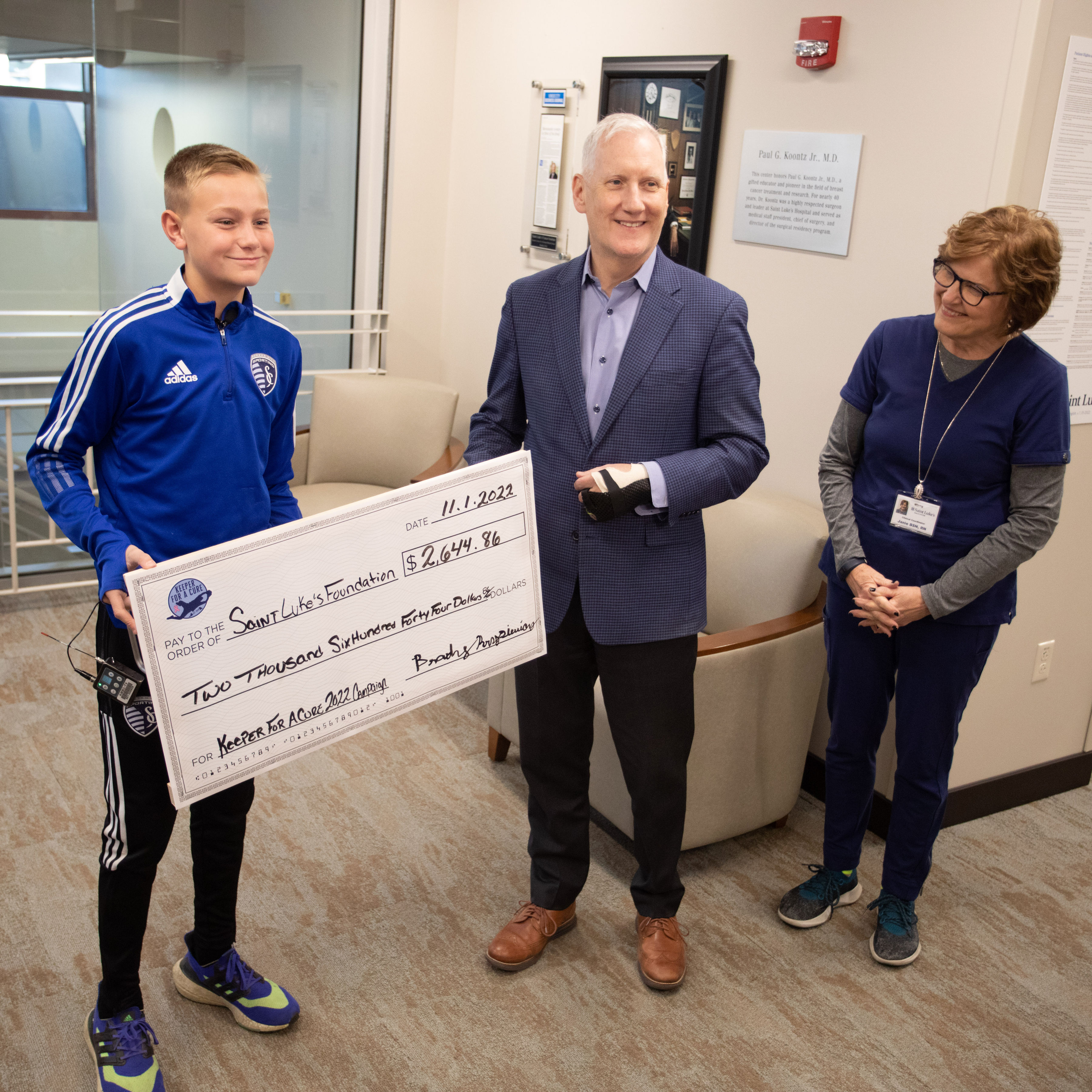 Brady Krysiewicz, a 12-year-old goalkeeper at Sporting Kansas City Academy, started Keeper for a Cure to raise money for women fighting breast cancer. He donates to the Saint Luke's Hospital Koontz Center for Advanced Breast Cancer for its annual Journey of Courage and Hope Retreat.