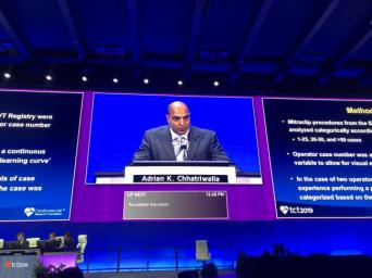 Dr. Adrian K. Chhatriwalla presenting at the TCT 2019 conference.