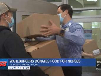 KCTV 5 News. Coronavirus crisis. Wahlburgers donates food for nurses. St. Luke's, Kansas City